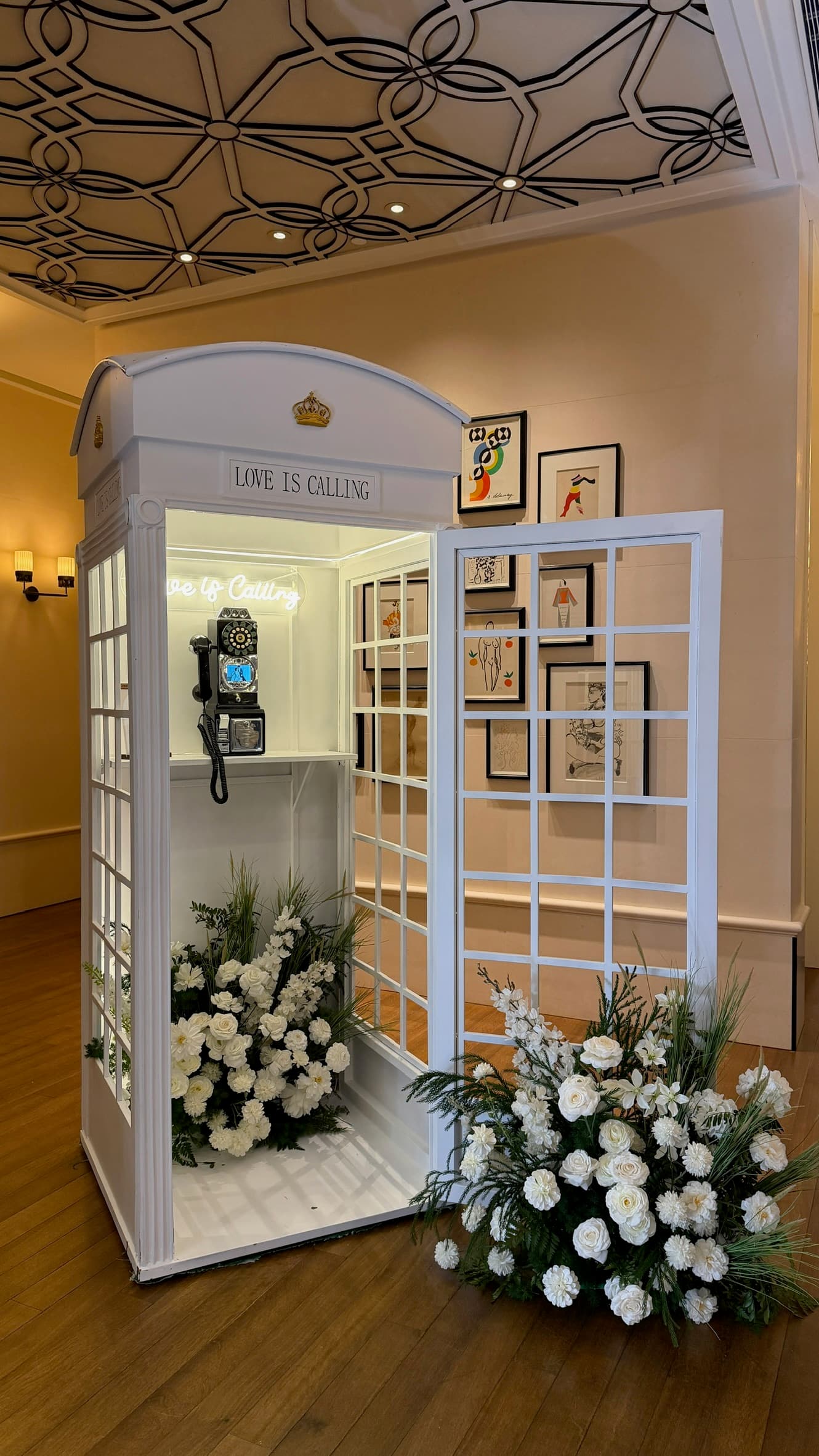 Love is Calling vintage phone booth video guestbook setup